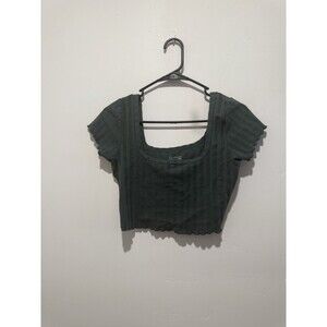 Offline by Aerie Womens M Green Striped Round Neck Short Sleeve Crop T-Shirt